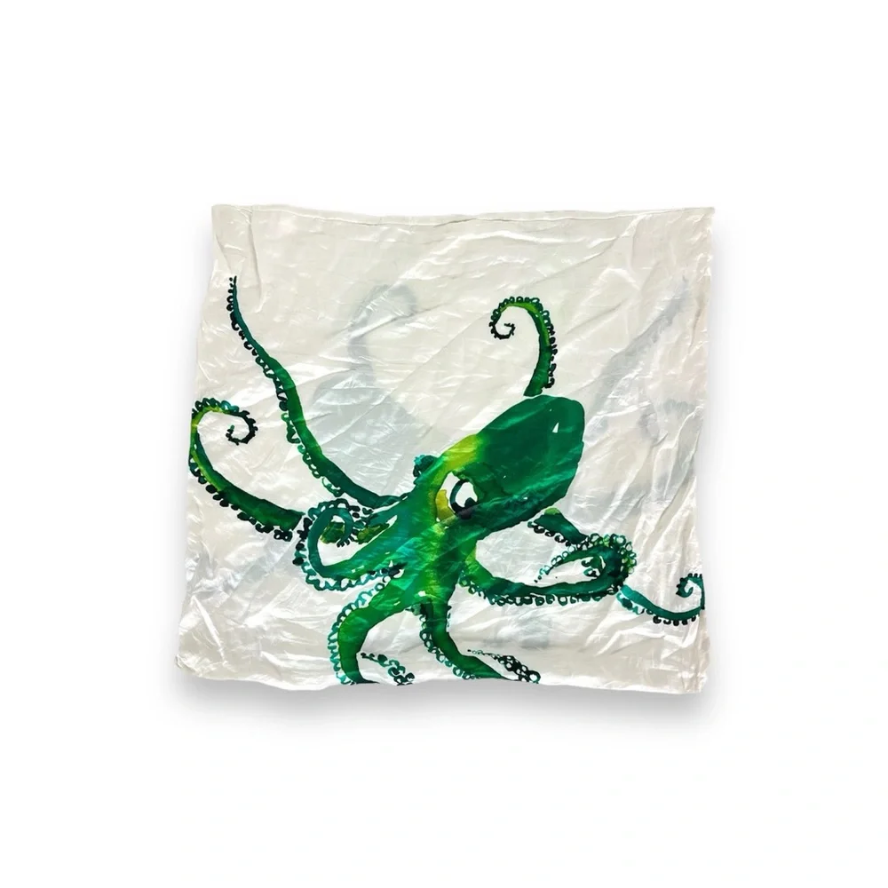 West Elm Green Octopus Accent Pillow case silk